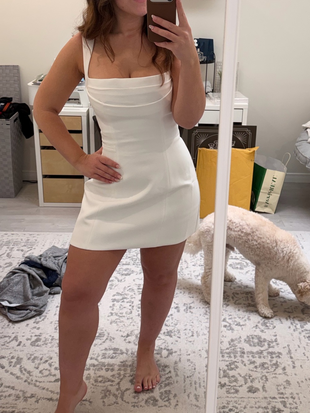 Square-Neck White Mini Dress with Clean Silhouette